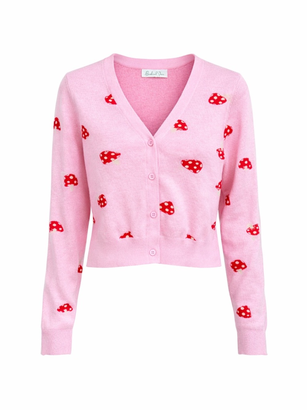 Birch & Stone Pink mushroom Cardigan Cropped Button Front Cottagecore Sweater M